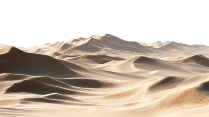 Serene desert landscape featuring softly lit sand dunes under a bright sky isolated on transparent background