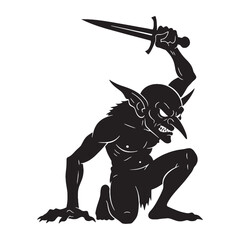 Born of caves and chaos – Goblin silhouette shaped through rugged Goblin vector – Goblin illustration – Halloween vector

