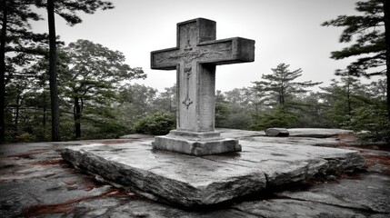 Standing Stone Cross Monument in Nature Setting