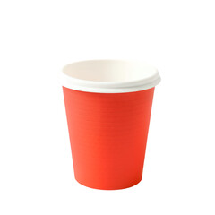 Red plastic disposable coffee cup isolated on a white background