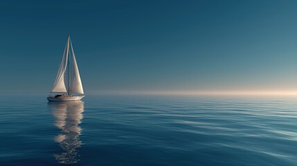 Obraz premium Sailboat with White Sails on Calm Open Sea During Sunset