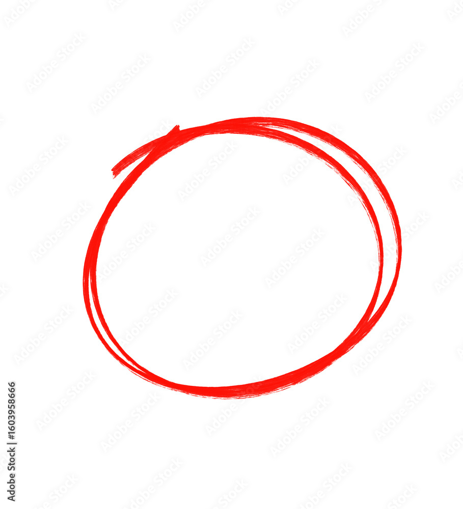 Poster hand-drawn red circle marker, symbolizing focus, emphasis and highlight, using brushstroke effect, i