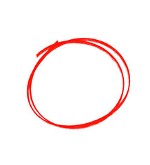 Hand-drawn red circle marker, symbolizing focus, emphasis and highlight, using brushstroke effect, isolated on transparent background