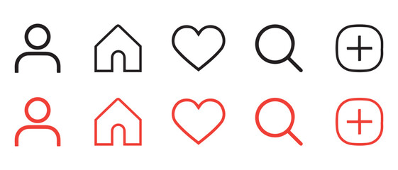 Black vs Red UI Icons. Comparative Set of User Interface Symbols for Web & App Design.