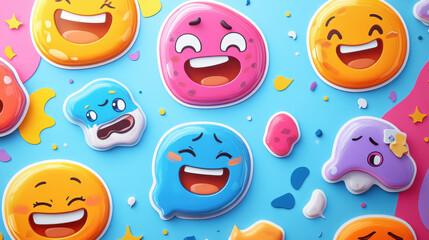 Playful Colorful Cartoon Emoji Faces 3D Render