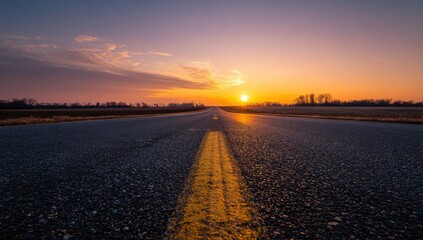 Empty road stretching into a vibrant sunset