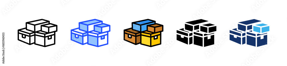 Poster supply boxes icon collection with multiple styles