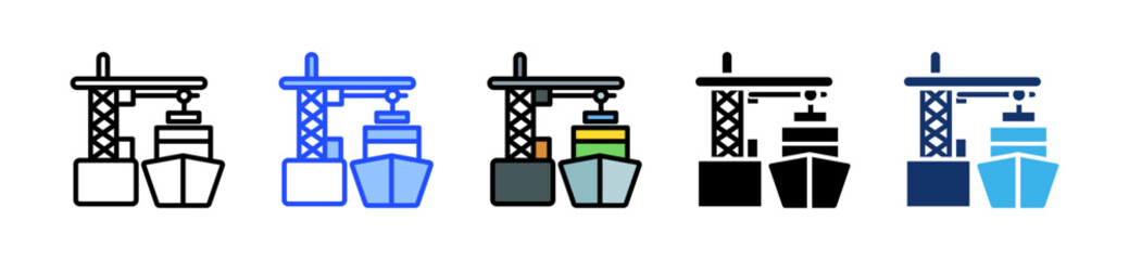 Container Yard Icon Collection With Multiple Styles