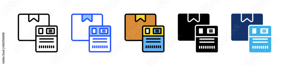 Poster shipping label icon collection with multiple styles