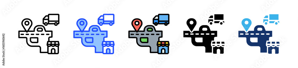 Poster supply route icon collection with multiple styles