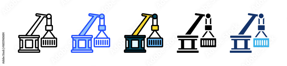 Poster dock crane icon collection with multiple styles