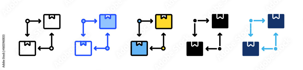 Poster supply flow icon collection with multiple styles