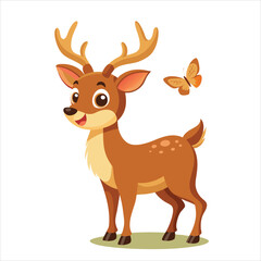 Fototapeta premium Smiling Deer with Butterfly Vector Art