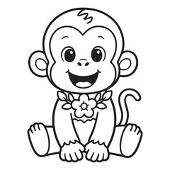 Obraz premium A black and white line art illustration of an adorable baby monkey Silhouette vector design.