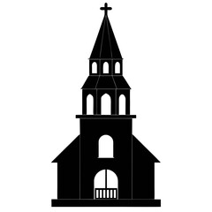 Church Tower vector clean black silhouette design white backgroun
