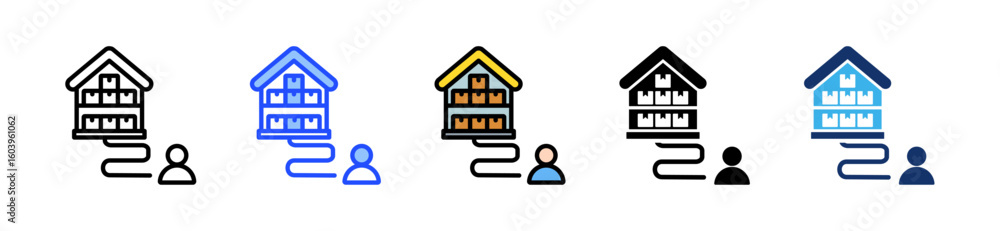 Poster supply network icon collection with multiple styles