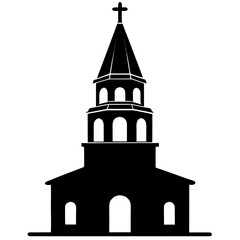 Church Tower vector clean black silhouette design white backgroun
