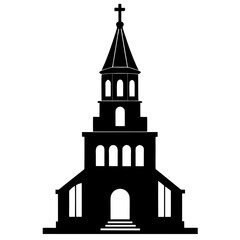 Church Tower vector clean black silhouette design white backgroun