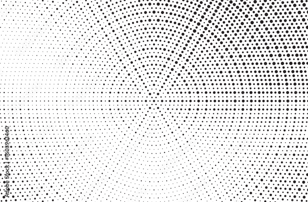 Poster radial halftone gradient background. dotted concentric texture with fading effect. black and white c