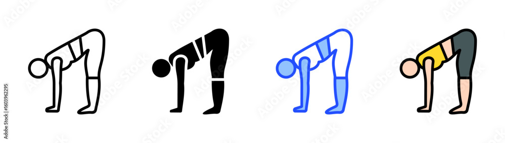 Poster standing forward bend icon collection with multiple styles