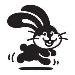A clean vector illustration of a cheerfully hopping bunny with long, floppy ears and a friendly expression. 