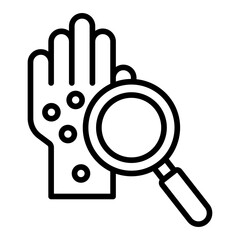germ inspection outline icon with hand and magnifying glass