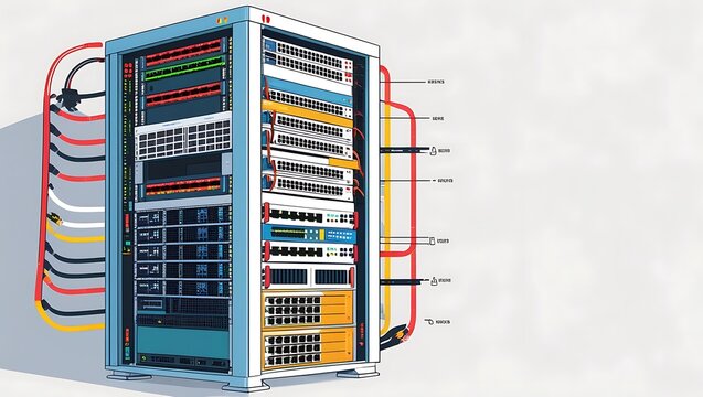 Server rack depiction network hardware and data center equipment digital information technology