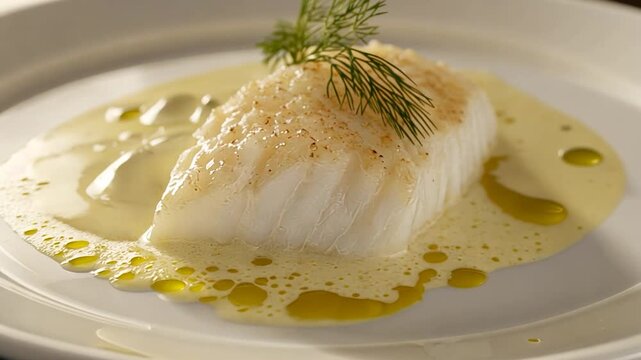 Pan-seared cod fillet with a creamy sauce