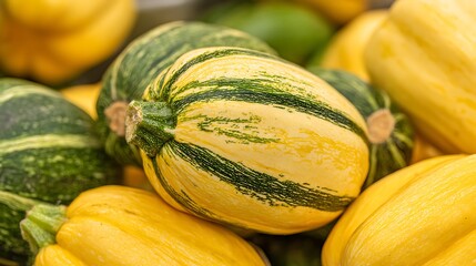 Beautiful Patterned Squash and Yellow Squash Close Up.