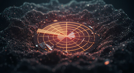Digital Radar System: This image presents a futuristic digital radar system, the scene showing a glowing display within a dark environment, creating a sense of advanced technology and exploration.