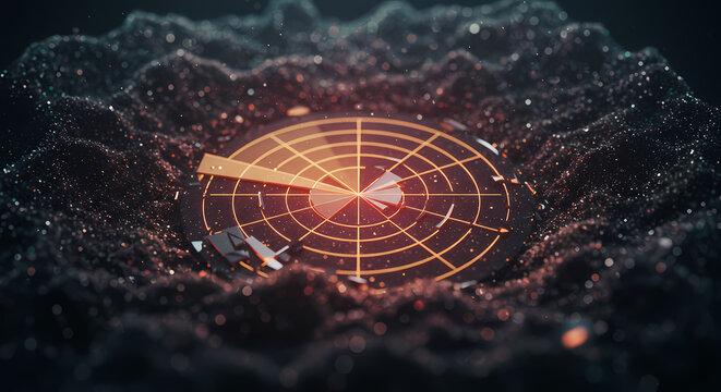 Digital Radar System: This image presents a futuristic digital radar system, the scene showing a glowing display within a dark environment, creating a sense of advanced technology and exploration.
