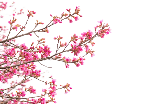 Pink cherry blossoms on branches isolated on a transparent background pink flowers