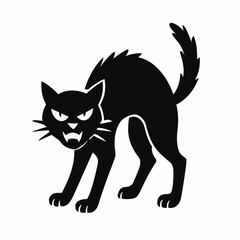 Scary Black Cat in Outline Style