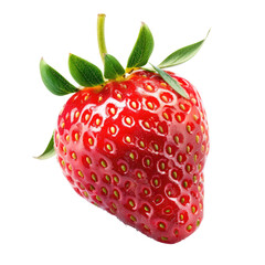 Single, vibrant red strawberry with green leaves (2)