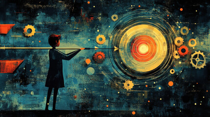 Silhouette of a Girl Pointing at a Cosmic Spiral in a Starry Night