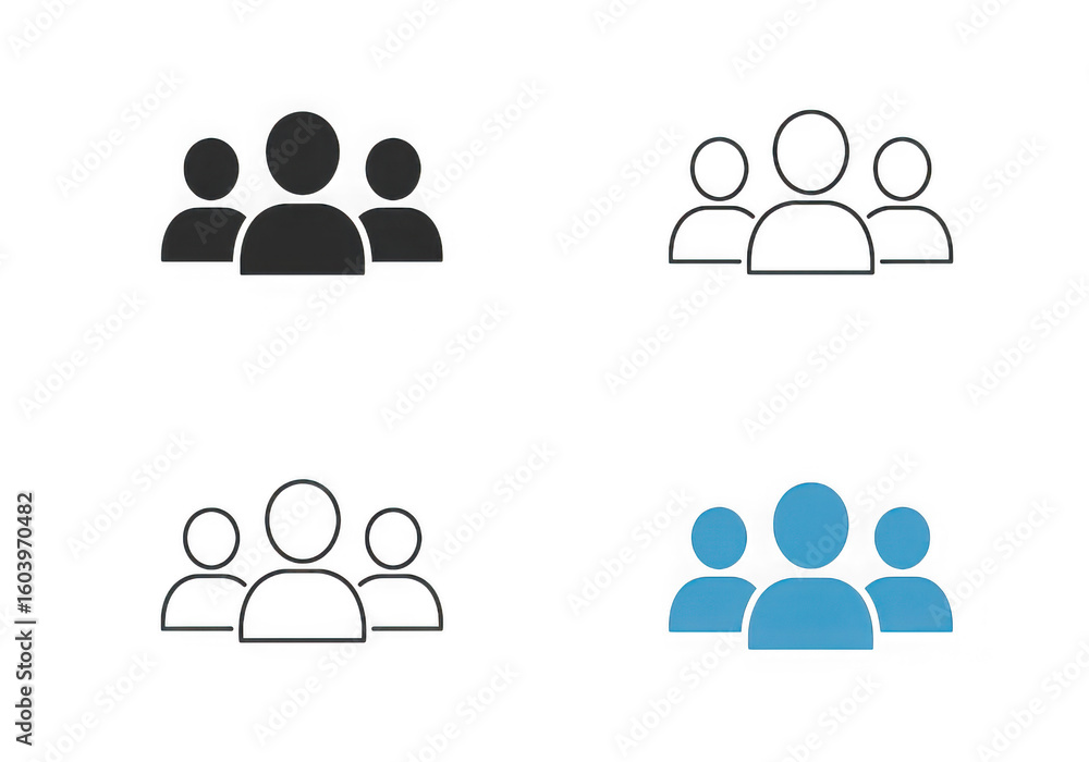 Poster diverse group icons representing teams and communities in various styles and colors isolated on tran