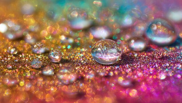 Colorful water droplets on a glittering surface - Powered by Adobe