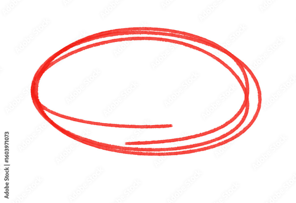 Poster hand drawn red oval circle scribble, imperfect design element isolated on transparent background