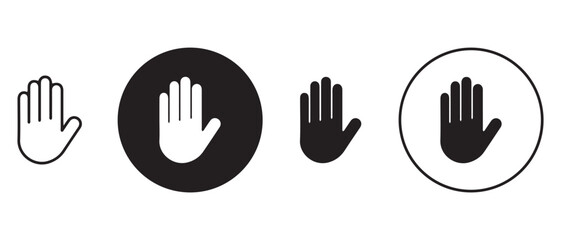 Flat Hand Icons Set. White and Black Palm Symbols in Circular and Outline Styles.