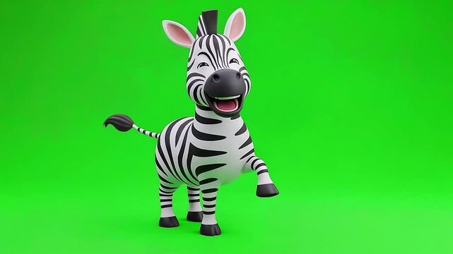 Adorable 3D Cartoon Zebra Dancing and Laughing on Green Screen for Kids Animation
