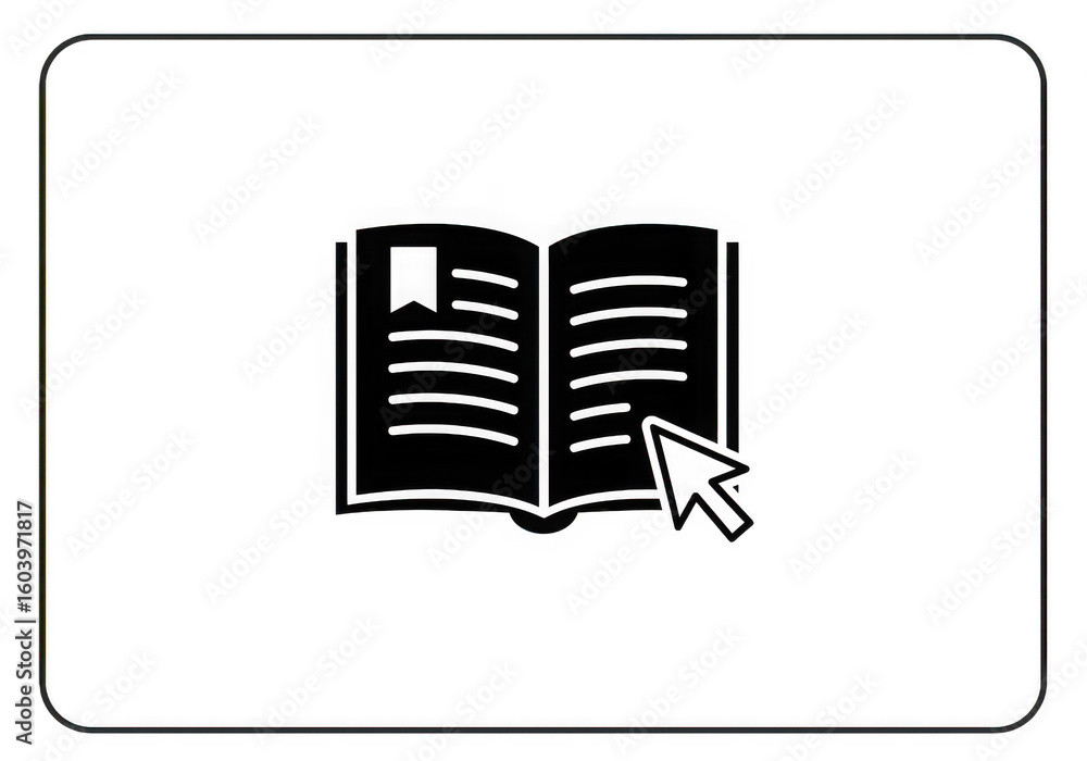 Fototapete an open book icon with a bookmark and a cursor pointing at it symbolizing online learning and digita