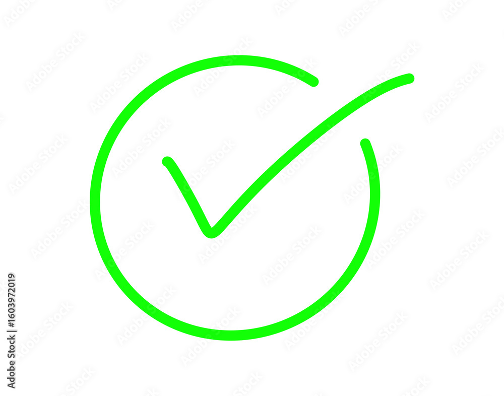 Poster hand drawn green check mark inside circle, perfect for design elements on transparent background
