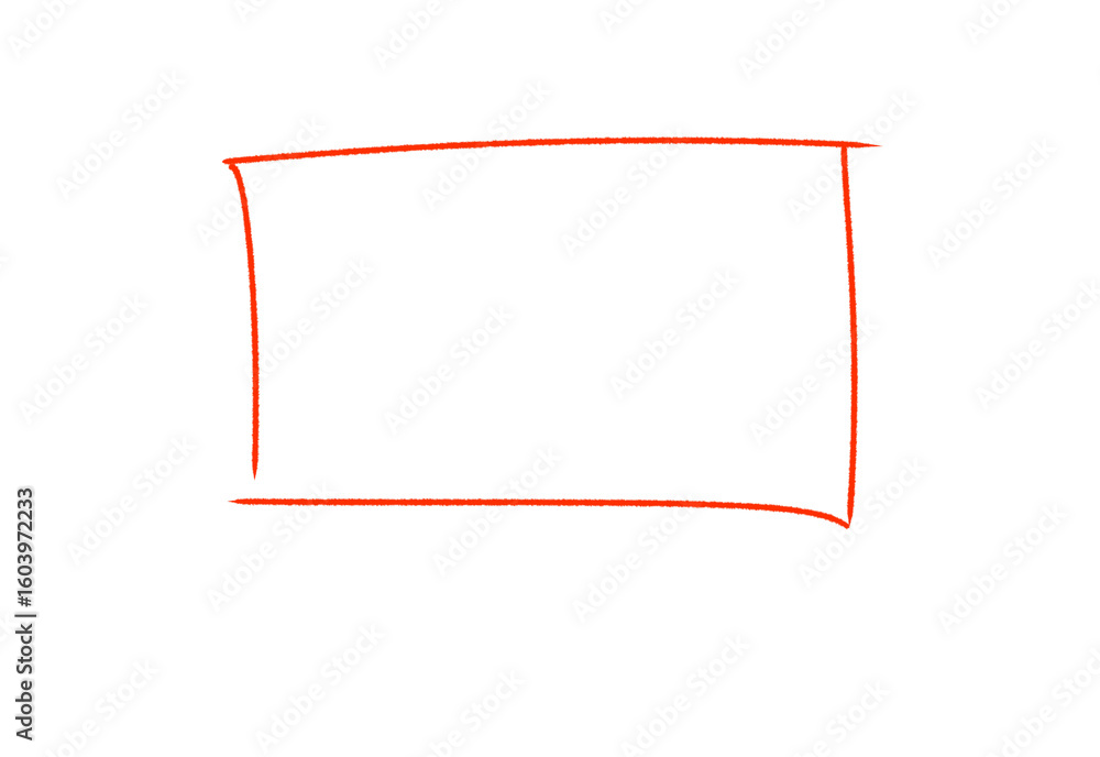 Poster hand drawn red rectangle border with imperfections simple and clean style on transparent background