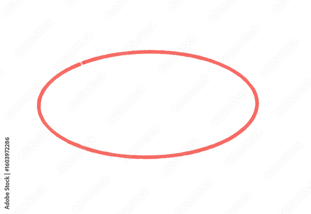 Poster simple red oval shape artistic drawing with rough edges, isolated design element on transparent back