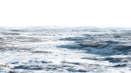 Expansive frozen river through barren snowcovered terrain with subtle undulations isolated on transparent background