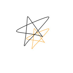 Artistic Hand Drawn Stars Overlapping, Black and Yellow, Simple Design Element on transparent background