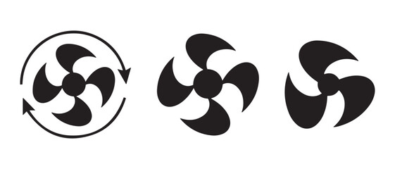 Fan Blade Icon Set. Diverse Ventilation Symbols for Cooling System & UI Design.