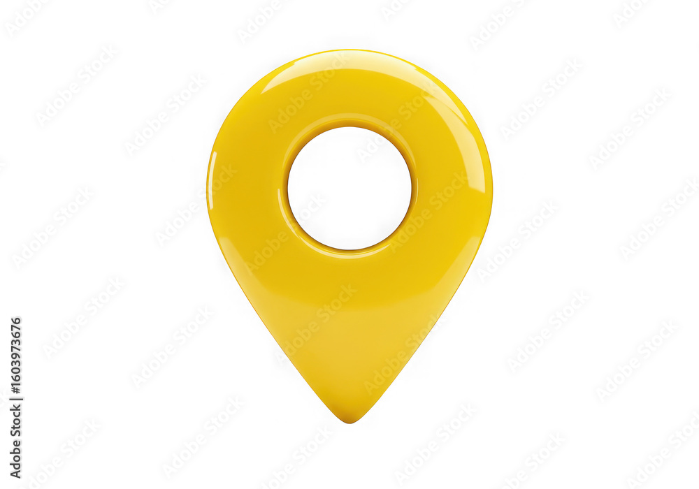 Poster bright yellow map pointer icon on transparent background for navigation and location services