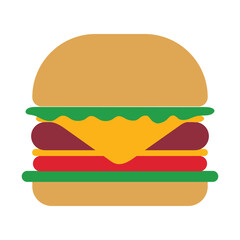 Flat vector illustration of a hamburger in minimal 2D style with soft tones. Perfect for menu, infographic, or street food icon.