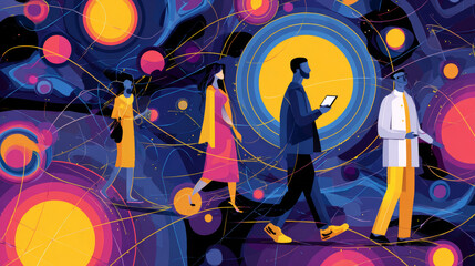 Illustration representing the shift into the Web 3.0 era with technological and digital transitions